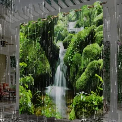 Waterproof Outdoor Curtain Privacy, Sliding Patio Curtain Drapes, Pergola Curtains Grommet 3D Forest Landscape For Gazebo, Balcony, Porch, Party, 1 Panel