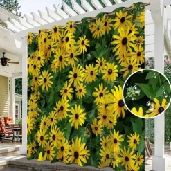 Waterproof Outdoor Curtain Privacy, Sliding Patio Curtain Drapes, Pergola Curtains Grommet 3D Summer Daisy Landscape For Gazebo, Balcony, Porch, Party, 1 Panel