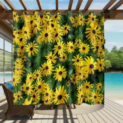 Waterproof Outdoor Curtain Privacy, Sliding Patio Curtain Drapes, Pergola Curtains Grommet 3D Summer Daisy Landscape For Gazebo, Balcony, Porch, Party, 1 Panel