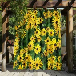 Waterproof Outdoor Curtain Privacy, Sliding Patio Curtain Drapes, Pergola Curtains Grommet 3D Summer Daisy Landscape For Gazebo, Balcony, Porch, Party, 1 Panel