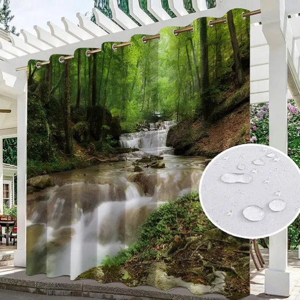 Waterproof Outdoor Curtains for Indoor Wedding Patio Thick Privacy Grommet Curtains for Wedding Bedroom, Living Room, Porch, Pergola, Cabana, 1 Panel