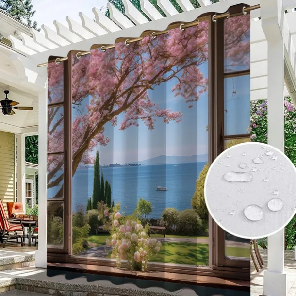 Waterproof Outdoor Curtain Privacy, Outdoor Shades, Sliding Patio Curtain Drapes, Pergola Curtains Grommet Window Mountain For Gazebo, Balcony, Porch, Party