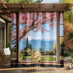 Waterproof Outdoor Curtain Privacy, Outdoor Shades, Sliding Patio Curtain Drapes, Pergola Curtains Grommet Window Mountain For Gazebo, Balcony, Porch, Party