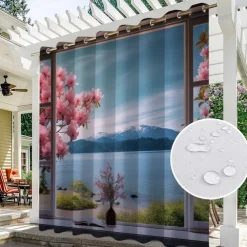 Waterproof Outdoor Curtain Privacy, Outdoor Shades, Sliding Patio Curtain Drapes, Pergola Curtains Grommet Window Mountain For Gazebo, Balcony, Porch, Party