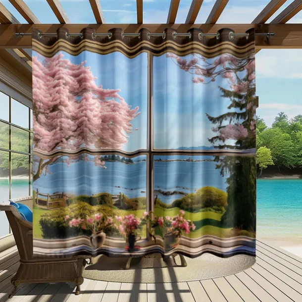Waterproof Outdoor Curtain Privacy, Outdoor Shades, Sliding Patio Curtain Drapes, Pergola Curtains Grommet Window Mountain For Gazebo, Balcony, Porch, Party