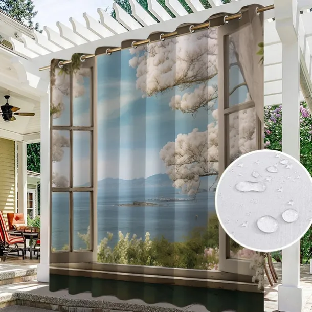 Waterproof Outdoor Curtain Privacy, Outdoor Shades, Sliding Patio Curtain Drapes, Pergola Curtains Grommet Window Mountain For Gazebo, Balcony, Porch, Party
