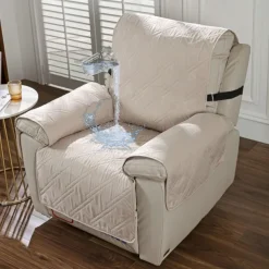 Waterproof Recliner Quilted Sofa Cover for Large Reclining Chair Slipcover Seat Reversible Washable Protector with Elastic Adjustable Straps for Kids Pets