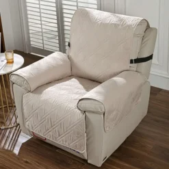 Waterproof Recliner Quilted Sofa Cover for Large Reclining Chair Slipcover Seat Reversible Washable Protector with Elastic Adjustable Straps for Kids Pets