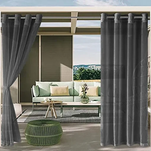 Waterproof Semi Sheer Curtains White Indoor Outdoor for Wedding Patio Grommet Curtain for Wedding Bedroom, Living Room, Porch, Pergola, Cabana, 1 Panel