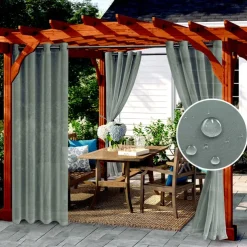 Waterproof Semi Sheer Curtains White Indoor Outdoor for Wedding Patio Grommet Curtain for Wedding Bedroom, Living Room, Porch, Pergola, Cabana, 1 Panel