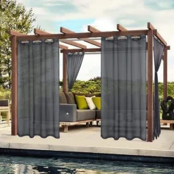 Waterproof Semi Sheer Curtains White Indoor Outdoor for Wedding Patio Grommet Curtain for Wedding Bedroom, Living Room, Porch, Pergola, Cabana, 1 Panel