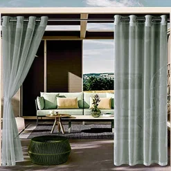 Waterproof Semi Sheer Curtains White Indoor Outdoor for Wedding Patio Grommet Curtain for Wedding Bedroom, Living Room, Porch, Pergola, Cabana, 1 Panel