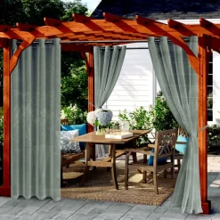 Waterproof Semi Sheer Curtains White Indoor Outdoor for Wedding Patio Grommet Curtain for Wedding Bedroom, Living Room, Porch, Pergola, Cabana, 1 Panel