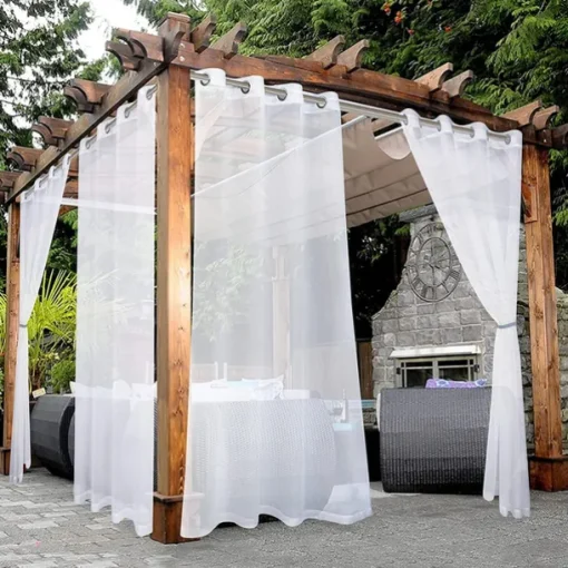 Waterproof Semi Sheer Curtains White Indoor Outdoor for Wedding Patio Grommet Curtain for Wedding Bedroom, Living Room, Porch, Pergola, Cabana, 1 Panel