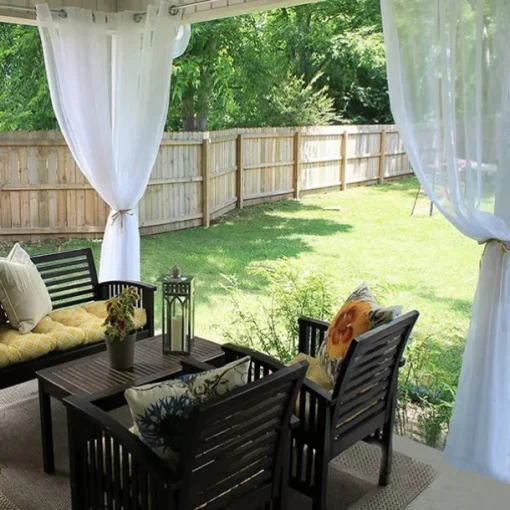 Waterproof Semi Sheer Curtains White Indoor Outdoor for Wedding Patio Grommet Curtain for Wedding Bedroom, Living Room, Porch, Pergola, Cabana, 1 Panel
