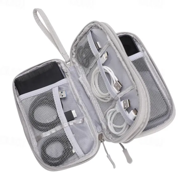 Waterproof Travel Cable Organizer Bag, Double-Layer Electronics Accessories Storage Case, Multi-Functional Digital Pouch for Cables, Chargers, Passport