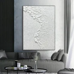 Wave oil painting handmade white plaster art plaster art on canvas white minimalist painting white abstract painting large white textured painting wall art white 3d wall art