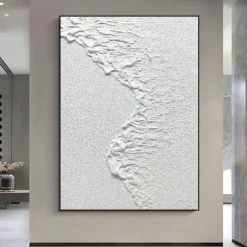 Wave oil painting handmade white plaster art plaster art on canvas white minimalist painting white abstract painting large white textured painting wall art white 3d wall art