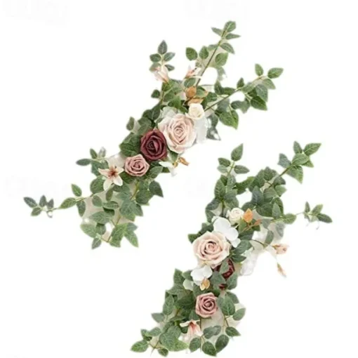 Wedding Aisle Decorations for Ceremony, Church Chair Flowers with Artificial Roses, Eucalyptus, and Ribbons, Party Decor for Outdoor Wedding and Event Backdrops