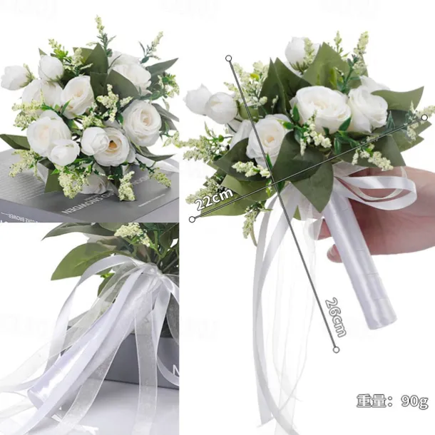 Wedding Bouquets for Bride, Artificial Silk Flower Rose Bridal Bouquet, Western and Forest Style Faux Flowers for Marriage Certificate Ceremony and Wedding Photography Props