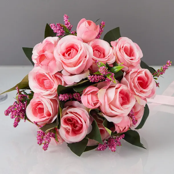 Wedding Bouquets for Bride, Artificial Silk Flower Rose Bridal Bouquet, Western and Forest Style Faux Flowers for Marriage Certificate Ceremony and Wedding Photography Props