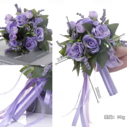 Wedding Bouquets for Bride, Artificial Silk Flower Rose Bridal Bouquet, Western and Forest Style Faux Flowers for Marriage Certificate Ceremony and Wedding Photography Props