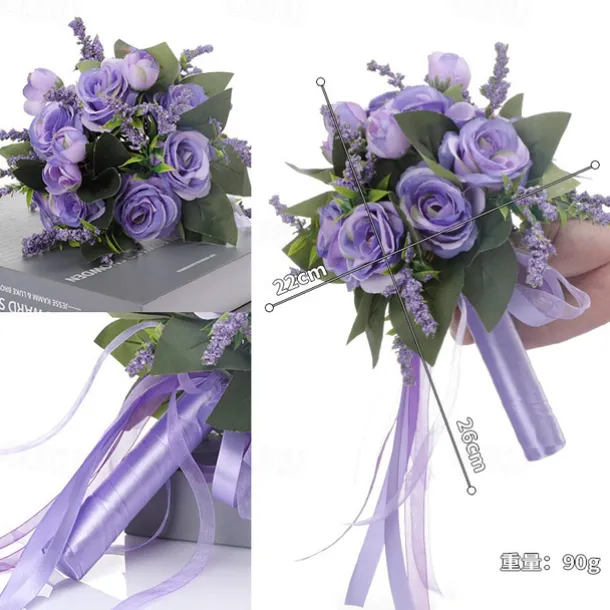 Wedding Bouquets for Bride, Artificial Silk Flower Rose Bridal Bouquet, Western and Forest Style Faux Flowers for Marriage Certificate Ceremony and Wedding Photography Props