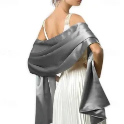 Wedding Bridal Satin Chiffon Evening Scarve for Women Silky Solid Color Shawl Wraps Stole For Weddings Bridal Bridesmaids Proms Parties