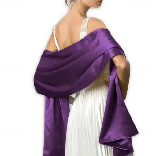 Wedding Bridal Satin Chiffon Evening Scarve for Women Silky Solid Color Shawl Wraps Stole For Weddings Bridal Bridesmaids Proms Parties