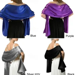 Wedding Bridal Satin Chiffon Evening Scarve for Women Silky Solid Color Shawl Wraps Stole For Weddings Bridal Bridesmaids Proms Parties