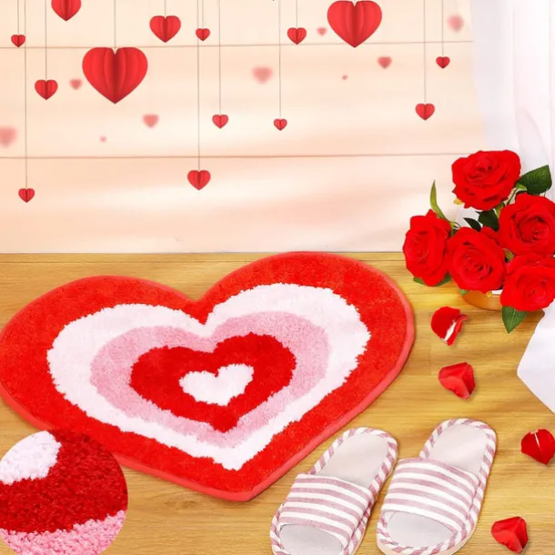 Wedding Heart Rugs Heart Shaped Non Slip Bathroom Rug Washable Mat Heart Kitchen Rugs Love Deco Floor Mat or Shower Bedroom Kitchen Deco (Double Heart, 17.7 x 31.5 Inches)