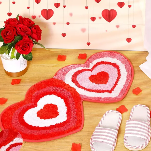 Wedding Heart Rugs Heart Shaped Non Slip Bathroom Rug Washable Mat Heart Kitchen Rugs Love Deco Floor Mat or Shower Bedroom Kitchen Deco (Double Heart, 17.7 x 31.5 Inches)