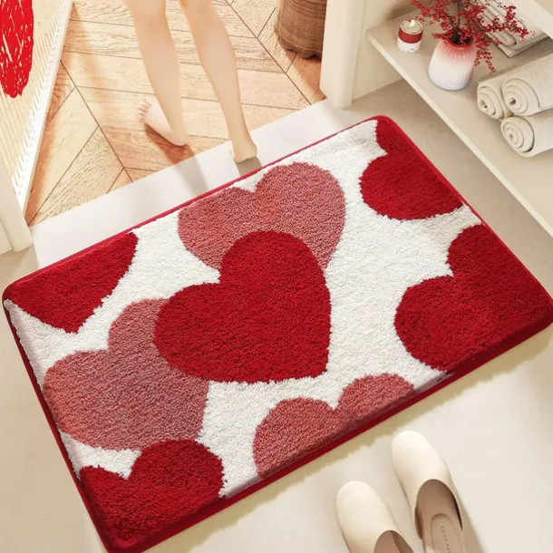 Wedding Heart Rugs Heart Shaped Non Slip Bathroom Rug Washable Mat Heart Kitchen Rugs Love Deco Floor Mat or Shower Bedroom Kitchen Deco (Double Heart, 17.7 x 31.5 Inches)