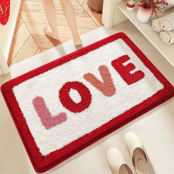 Wedding Heart Rugs Heart Shaped Non Slip Bathroom Rug Washable Mat Heart Kitchen Rugs Love Deco Floor Mat or Shower Bedroom Kitchen Deco (Double Heart, 17.7 x 31.5 Inches)
