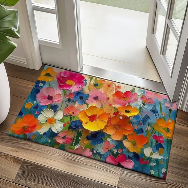 Wedding Oil Painting Flowers Doormat Non-Slip Oil Proof Rug Indoor Outdoor Mat Bedroom Decor Bathroom Mat Entrance Rug Door Mat