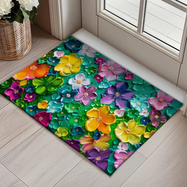 Wedding Oil Painting Strokes Flowers Doormat Non-Slip Oil Proof Rug Indoor Outdoor Mat Bedroom Decor Bathroom Mat Entrance Rug Door Mat
