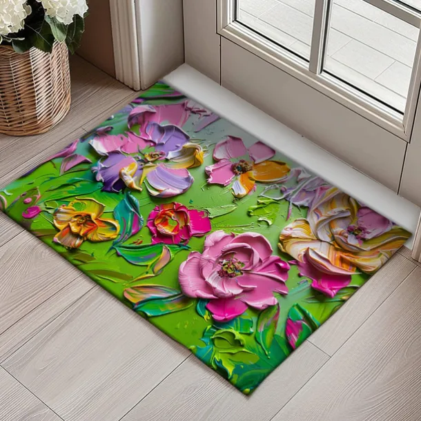 Wedding Oil Painting Strokes Flowers Doormat Non-Slip Oil Proof Rug Indoor Outdoor Mat Bedroom Decor Bathroom Mat Entrance Rug Door Mat