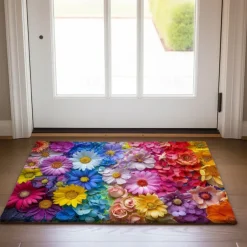 Wedding Rainbow Flowers Doormat Non-Slip Oil Proof Rug Indoor Outdoor Mat Bedroom Decor Bathroom Mat Entrance Rug Door Mat