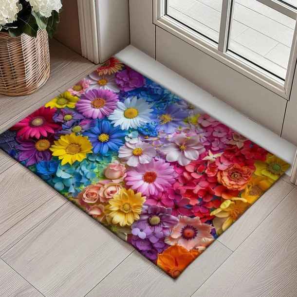 Wedding Rainbow Flowers Doormat Non-Slip Oil Proof Rug Indoor Outdoor Mat Bedroom Decor Bathroom Mat Entrance Rug Door Mat