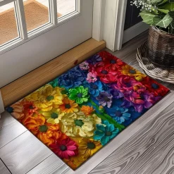 Wedding Rainbow Flowers Doormat Non-Slip Oil Proof Rug Indoor Outdoor Mat Bedroom Decor Bathroom Mat Entrance Rug Door Mat