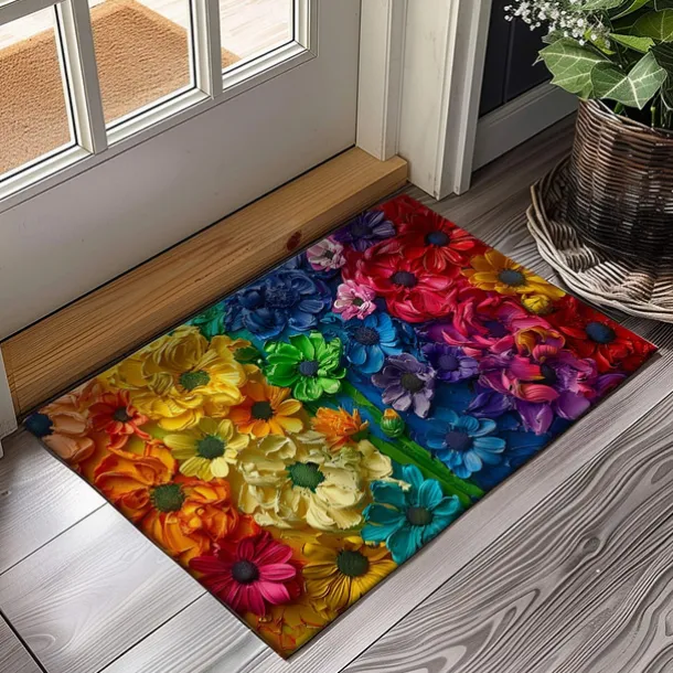 Wedding Rainbow Flowers Doormat Non-Slip Oil Proof Rug Indoor Outdoor Mat Bedroom Decor Bathroom Mat Entrance Rug Door Mat
