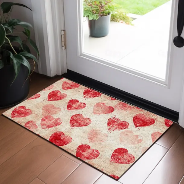 Wedding Red Hearts Doormat Non-Slip Oil Proof Rug Indoor Outdoor Mat Bedroom Decor Bathroom Mat Entrance Rug Door Mat