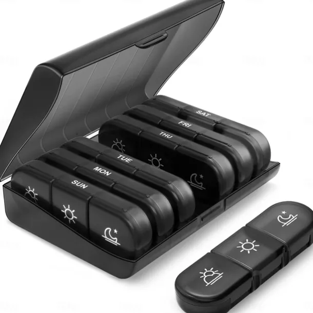 Weekly Pill Organizer 3 Times a DayPortable Travel Pill Box 7 Day with Large Pill Containers Light-Proof Pill Case for Vitamins