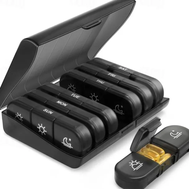 Weekly Pill Organizer 3 Times a DayPortable Travel Pill Box 7 Day with Large Pill Containers Light-Proof Pill Case for Vitamins