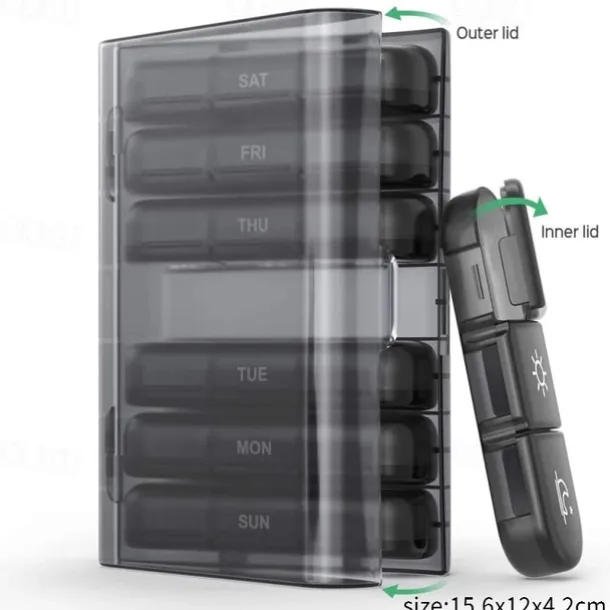 Weekly Pill Organizer 3 Times a DayPortable Travel Pill Box 7 Day with Large Pill Containers Light-Proof Pill Case for Vitamins