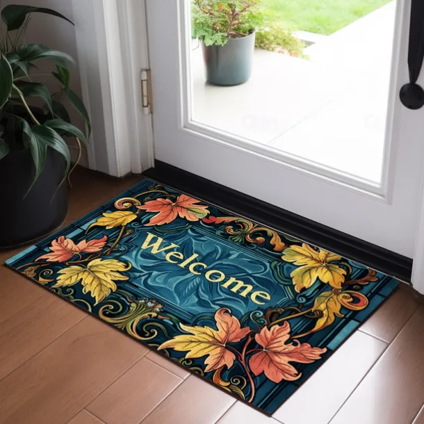 Welcome Floral Doormat Floor Mats Washable Rugs Kitchen Mat Non-Slip Oil Proof Rug Indoor Outdoor Mat Bedroom Decor Bathroom Mat Entrance Rug