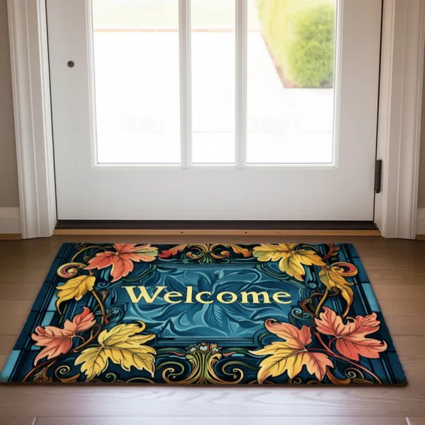 Welcome Floral Doormat Floor Mats Washable Rugs Kitchen Mat Non-Slip Oil Proof Rug Indoor Outdoor Mat Bedroom Decor Bathroom Mat Entrance Rug