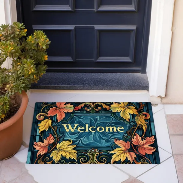 Welcome Floral Doormat Floor Mats Washable Rugs Kitchen Mat Non-Slip Oil Proof Rug Indoor Outdoor Mat Bedroom Decor Bathroom Mat Entrance Rug