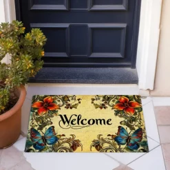 Welcome Floral Doormat Floor Mats Washable Rugs Kitchen Mat Non-Slip Oil Proof Rug Indoor Outdoor Mat Bedroom Decor Bathroom Mat Entrance Rug