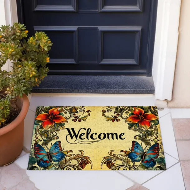 Welcome Floral Doormat Floor Mats Washable Rugs Kitchen Mat Non-Slip Oil Proof Rug Indoor Outdoor Mat Bedroom Decor Bathroom Mat Entrance Rug